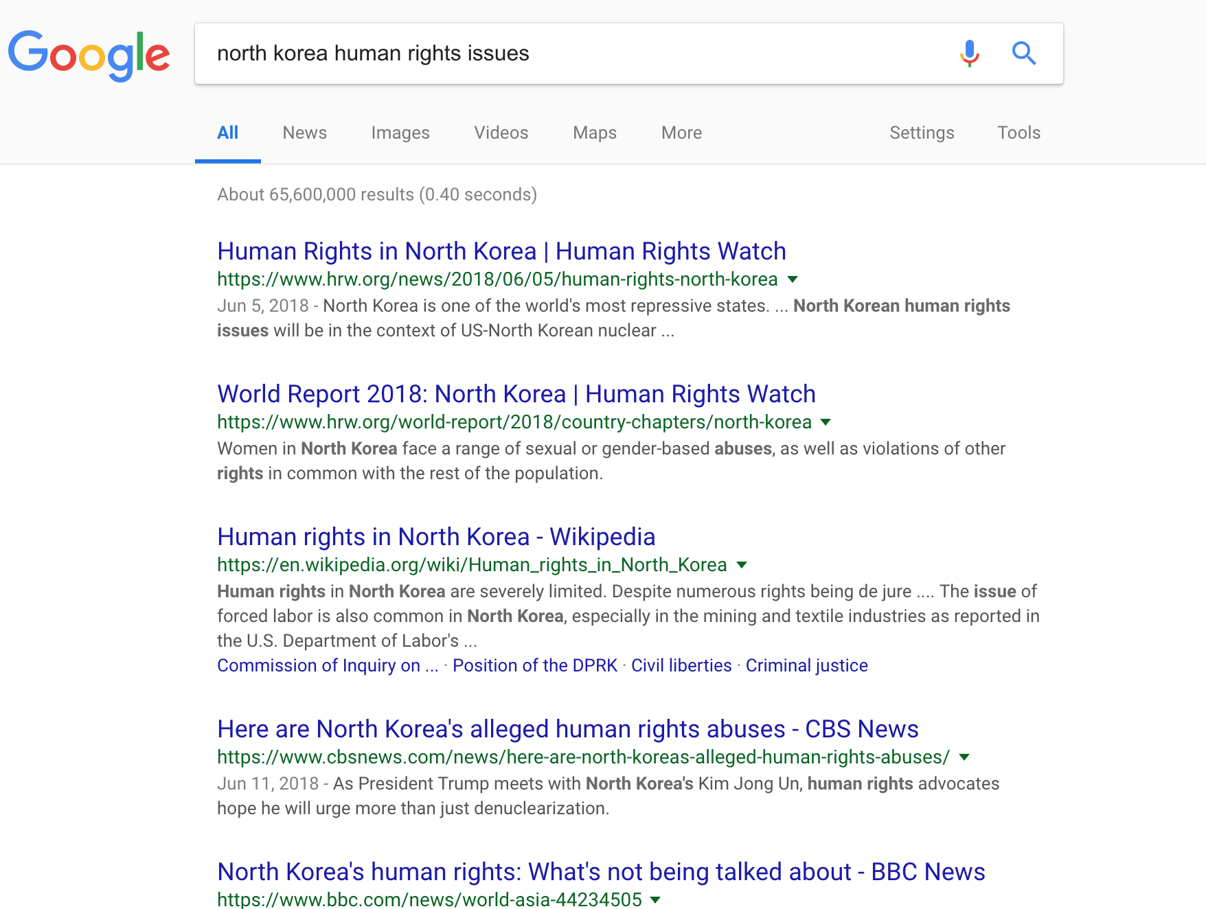 Google screenshot of north korea